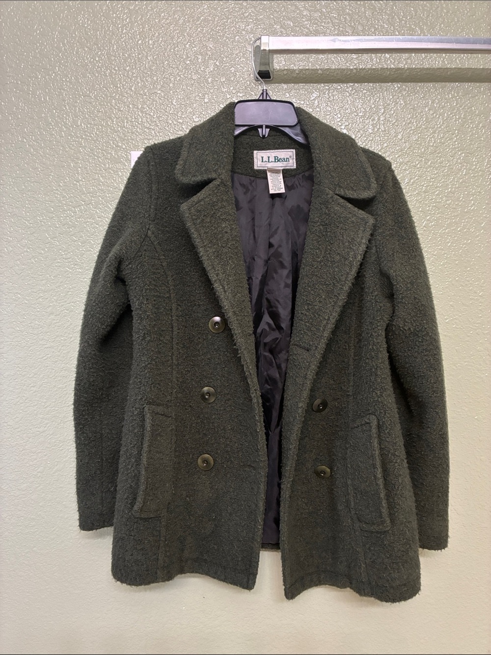 L.L. Bean Women's Olive Green Wool-Blend Peacoat